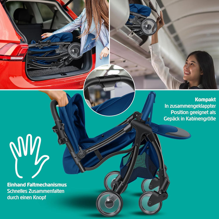KIDIZ® Kinderwagen Premium Kinderbuggy klappbar Liegebuggy Sportwagen Faltbar 360°Räder 5-Punkt Gurt