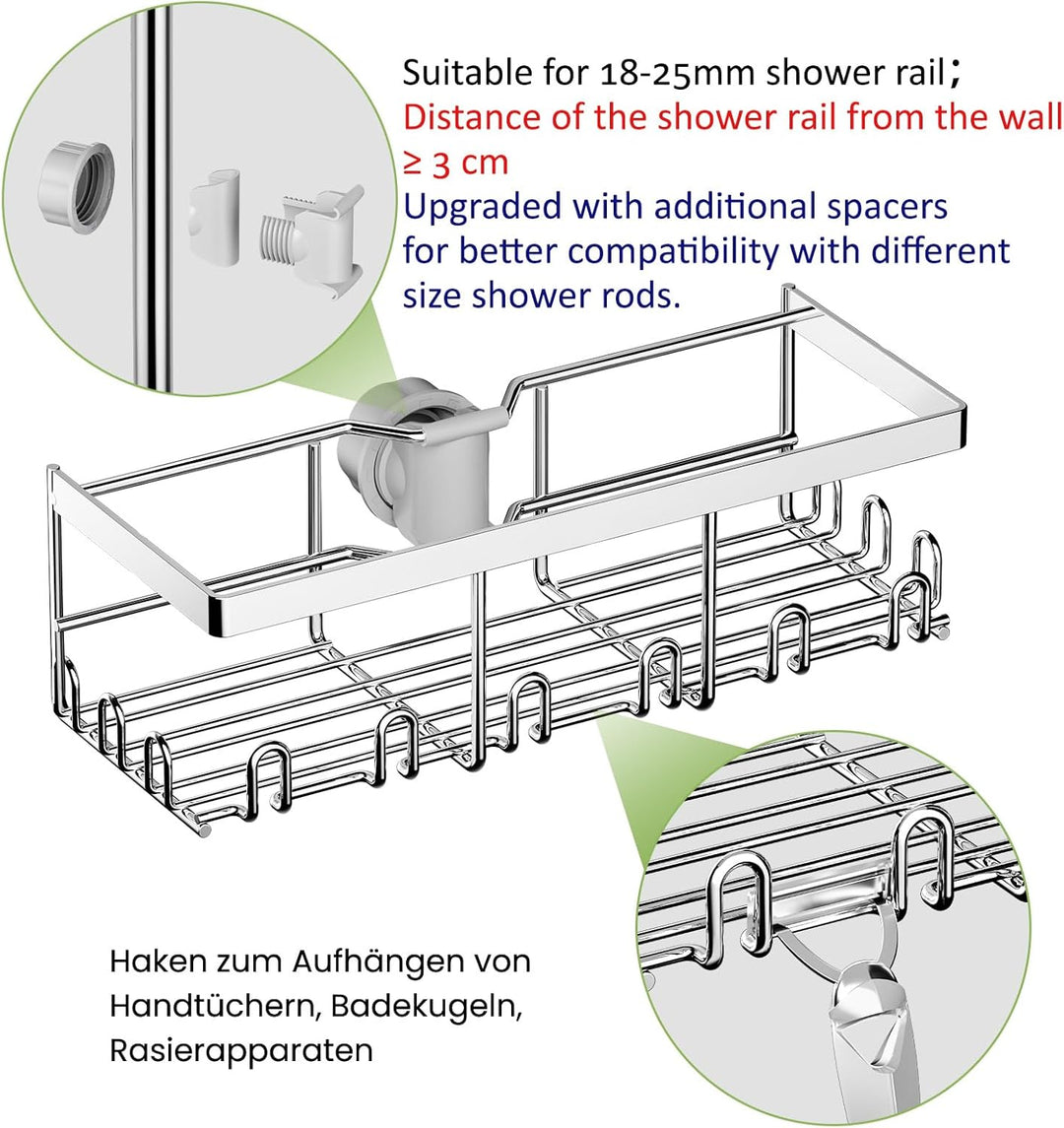 HouseUp Duschablage Ohne Bohren - 2 Stück Duschstangen-aufbewahrungsregal Edelstahl für 18 mm-25 mm