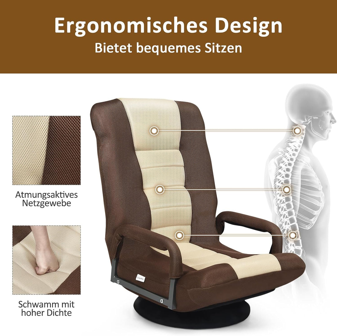 RELAX4LIFE Bodenstuhl Klappbar, Bodensessel mit 7-Fach Verstellbarer Rückenlehne &amp; 360° drehbarem So