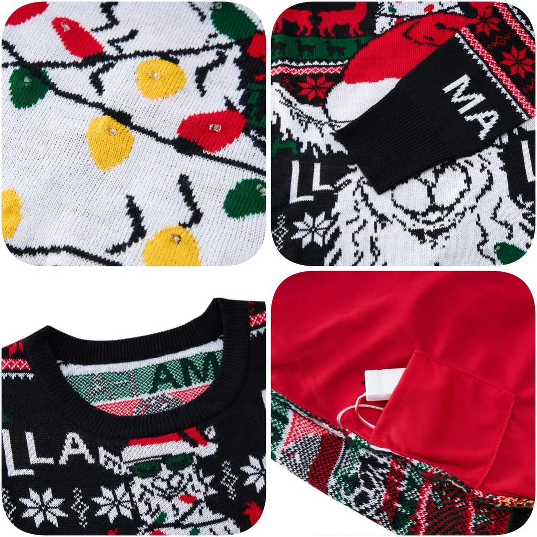 Belovecol Unisex Weihnachtspullover LED Ugly Christmas Sweater Pullover Langarm Strickpullover L Alp