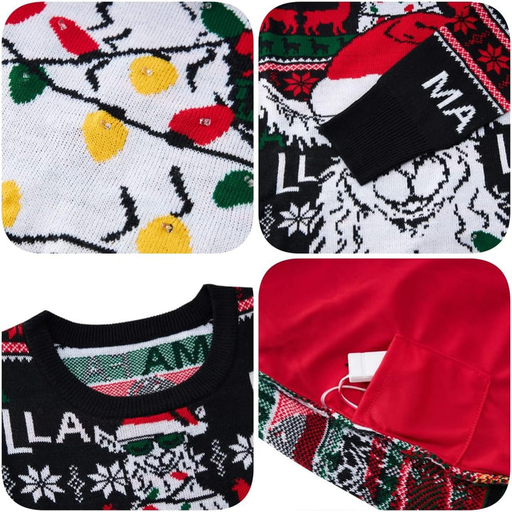 Belovecol Unisex Weihnachtspullover LED Ugly Christmas Sweater Pullover Langarm Strickpullover L Alp