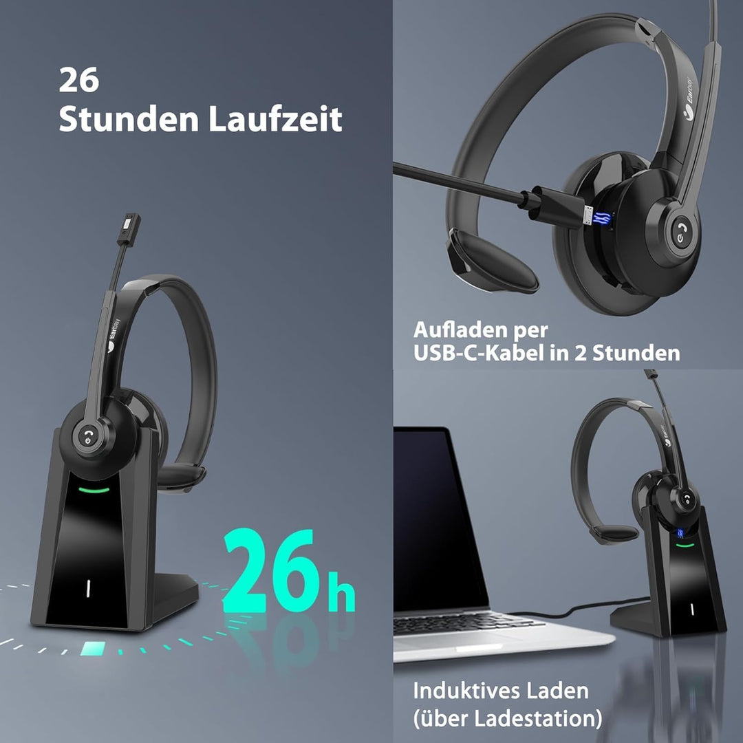 Earbay Headset mit Mikrofon Bluetooth, Kabelloses Headset mit Rauschunterdrückung, inklusive USB-Don