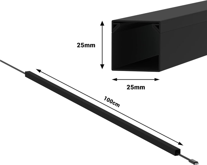Kabelkanal Selbstklebend Pro mit Schaumklebeband, Kabelschacht 20m 25x25mm - 20x1m, Black - Schwarz