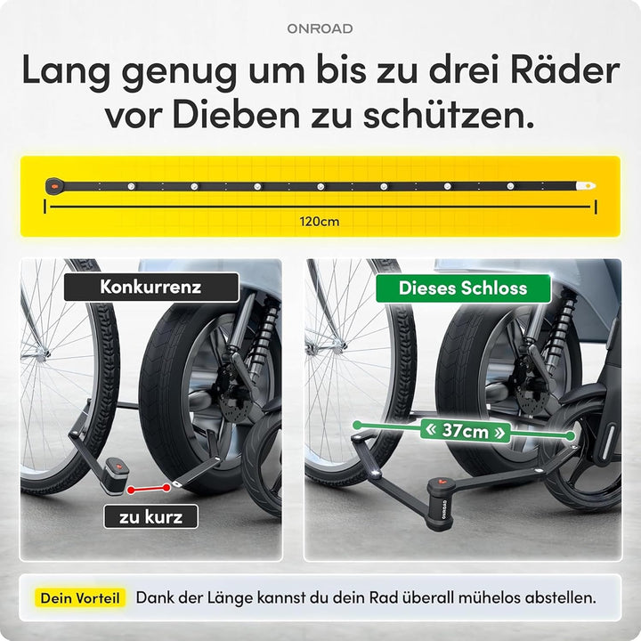 Faltschloss Fahrrad Onlock Ultra 120cm diebstahlsicher – Fahrradschloss hohe Sicherheit - Robustes &