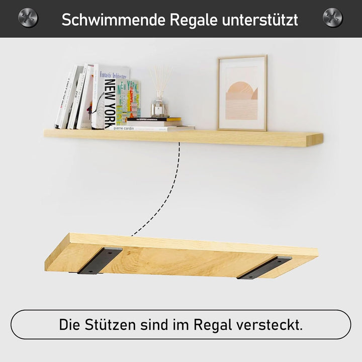 MLOQI 2 stück Regalhalterung Schwarz, Regalwinkel Schwerlast, Regal Wandhalterung, 5 mm Dick Schwebe