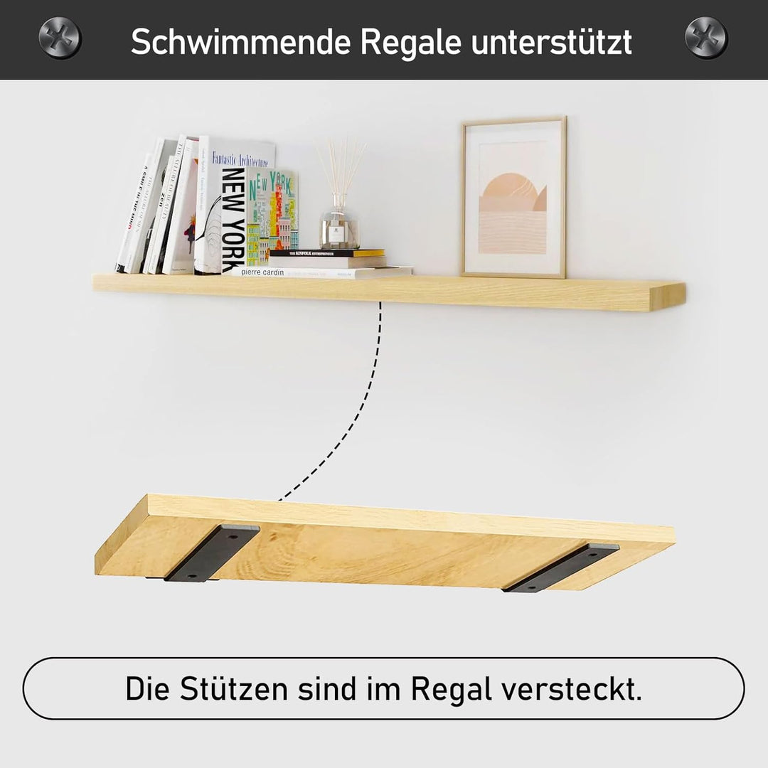 MLOQI 2 stück Regalhalterung Schwarz, Regalwinkel Schwerlast, Regal Wandhalterung, 5 mm Dick Schwebe