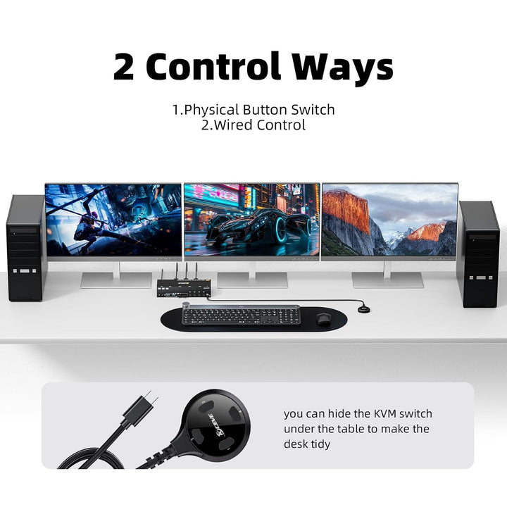 KVM Switch 3 Monitore 4 PC, 2 Displayport + 1 HDMI USB 3.0 KVM-Umschalter, unterstützt 4K@60 Hz für