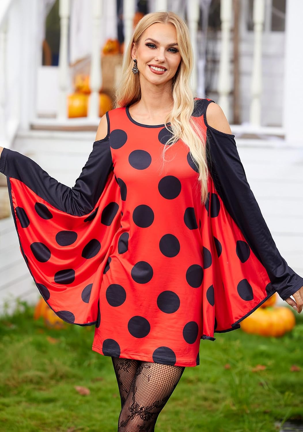 For G and PL Damen Halloween Karneval Langarm Insekt Cosplay Kostüm Kalte Schulter Party Kleid S-XXL