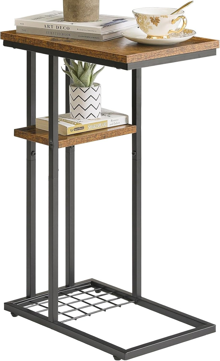 YMYNY Beistelltisch C-Form, Kaffeetisch mit Lagerregal, Drahtgeflecht, Eleganter Sofatisch, für Kaff