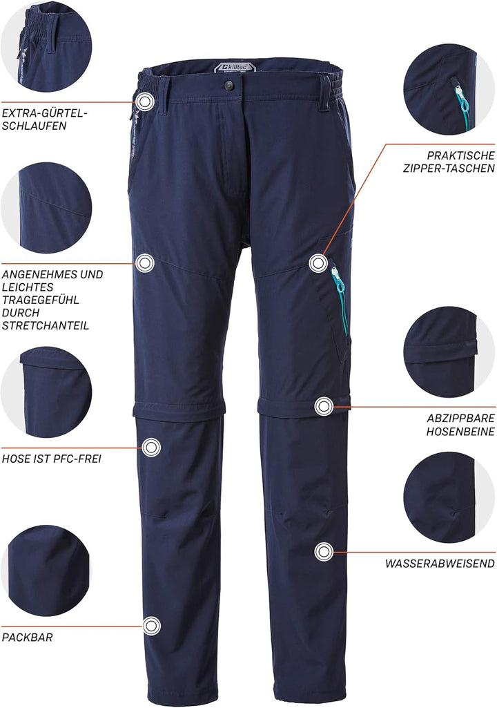 Killtec Damen Funktionshose mit abzippbaren Beinen, packbar Kos 12 Wmn Pnts 40 Dunkelnavy, 40 Dunkel