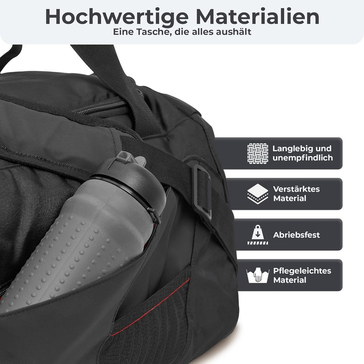 achilles Sporttasche mit Schuhfach, Fitness-Tasche, Trainingstasche, Gym-Bag, Reisetasche, Schwarz,