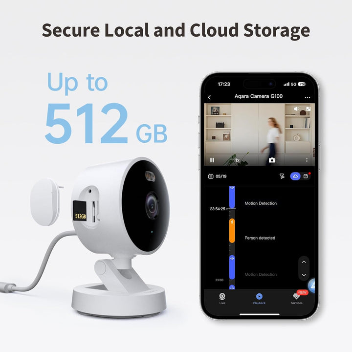 Aqara G100, 2K Sicherheitskamera für Innen &amp; Aussenbereich, HomeKit Secure Video, 2-Wege-Audio, Sche