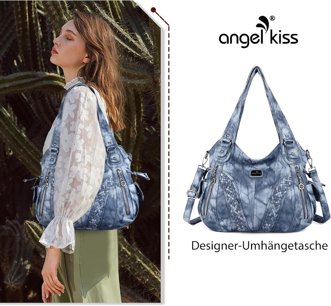 angel kiss Handtasche Damen Schultertasche Multifunktionale Umhängetaschen Wasserdicht PU Veganes Le