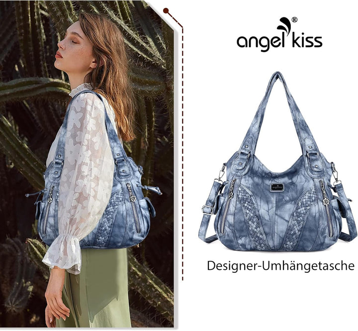 angel kiss Handtasche Damen Schultertasche Multifunktionale Umhängetaschen Wasserdicht PU Veganes Le