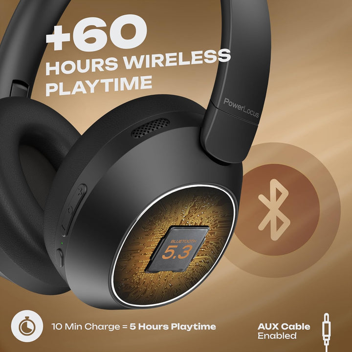 PowerLocus Hybrid Active Noise Cancelling Kopfhörer, 60 Std. Spielzeit Kopfhörer Kabellos, Transpare