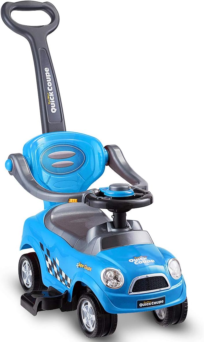 DREAMADE Rutschauto mit Schiebestange, Rutschfahrzeug mit abnehmbarem Sicherheitsbügel & Fussstützen