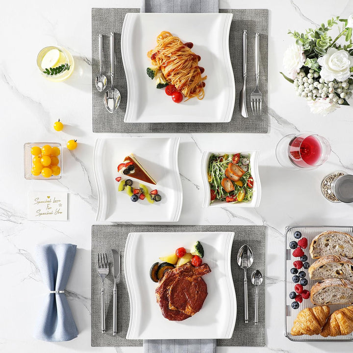 MALACASA, Serie FLORA, 18-teilig Weiss Porzellan Tafelservice Kombiservice Geschirrset, je 6 Speiset