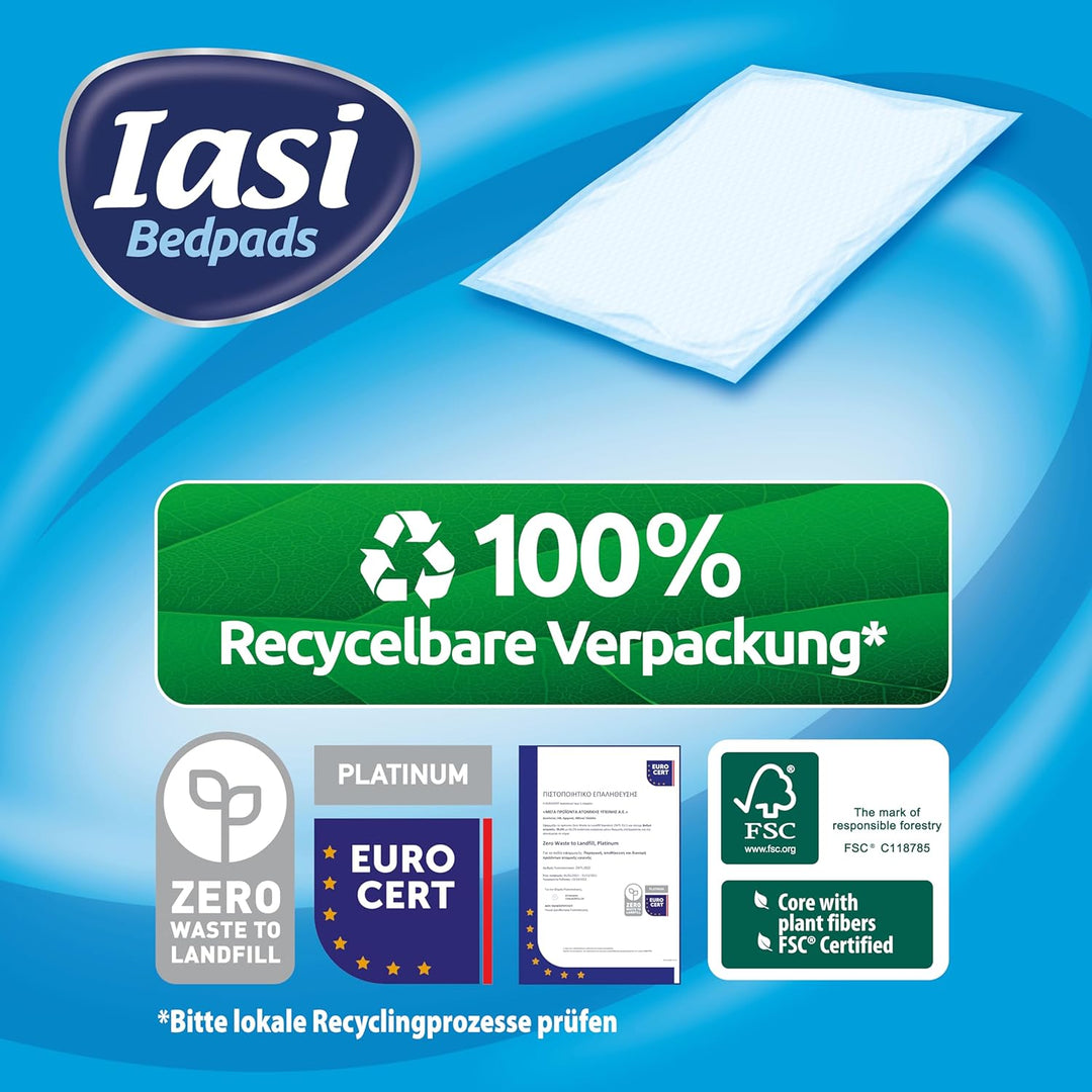 IASI Bedpad Fresh, Einweg-Bettquerträger 60x90, Maxi Plus Saugfähigkeit, Geruchskontrolltechnologie