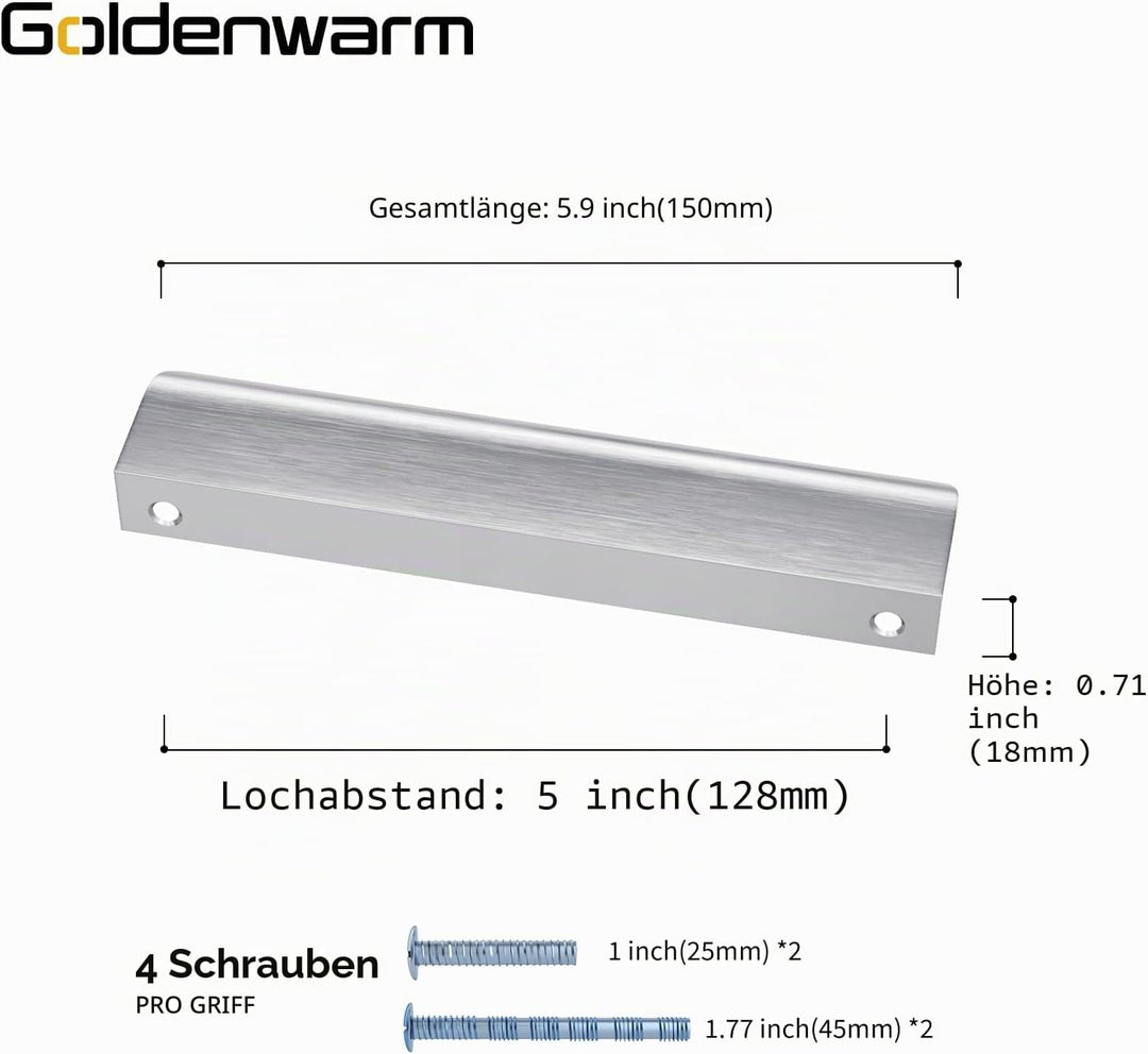goldenwarm Aluminium 128mm Küchengriffe Profilgriff Gebürstet Schrankgriffe Türgriff Geschwungener S