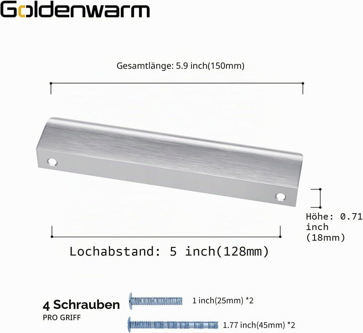 goldenwarm Aluminium 128mm Küchengriffe Profilgriff Gebürstet Schrankgriffe Türgriff Geschwungener S