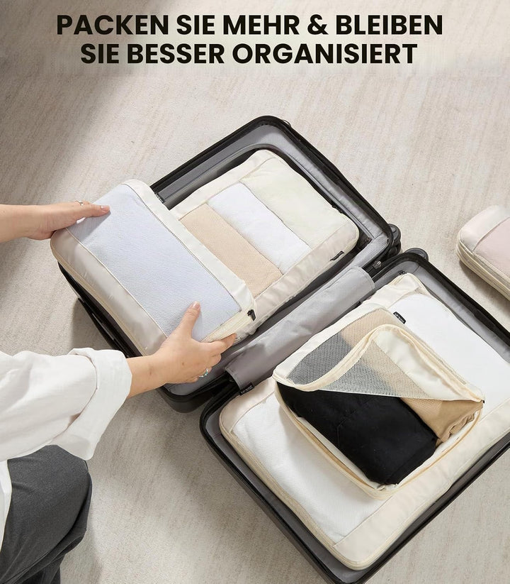 MURISE 6er Set Compression Packing Cubes, Koffer Organizer Packtaschen, Beige