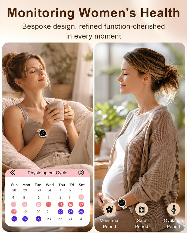 Smartwatch Damen mit Telefonfunktion, 1.27" Smart Watch Rund mit Diamantband für Android iOS, IP68 W