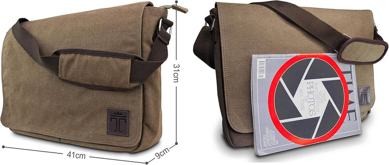 TRAVANDO Laptoptasche 14-16 Zoll Laptop Tasche Herren Umhängetasche Canvas Segeltuch Kuriertasche Me