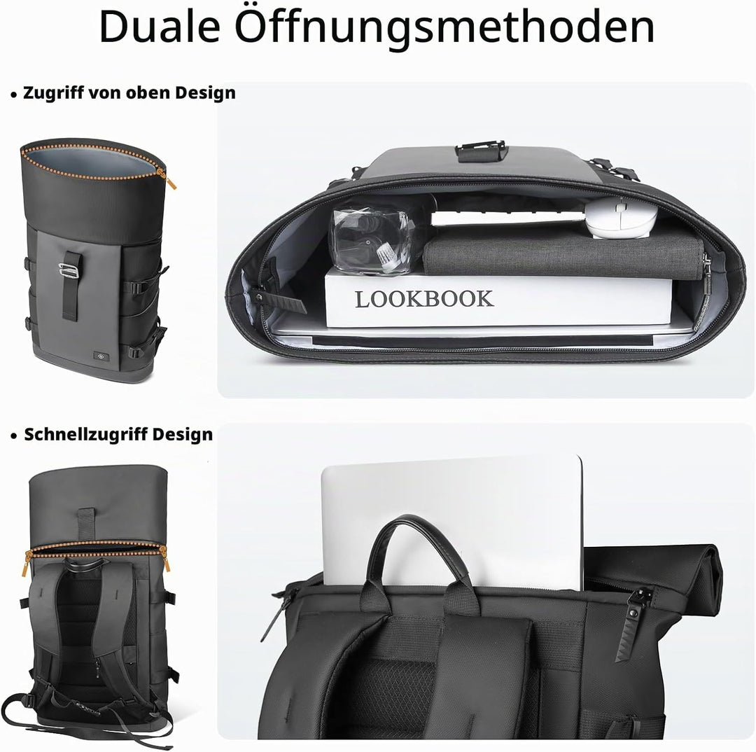 hk Rolltop Rucksack Herren Damen 15,6 Zoll Laptop Rucksack | Wasserdicht Gross Reiserucksack, Diebst