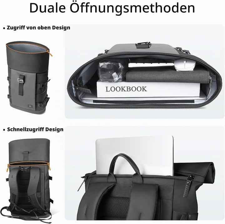 hk Rolltop Rucksack Herren Damen 15,6 Zoll Laptop Rucksack | Wasserdicht Gross Reiserucksack, Diebst