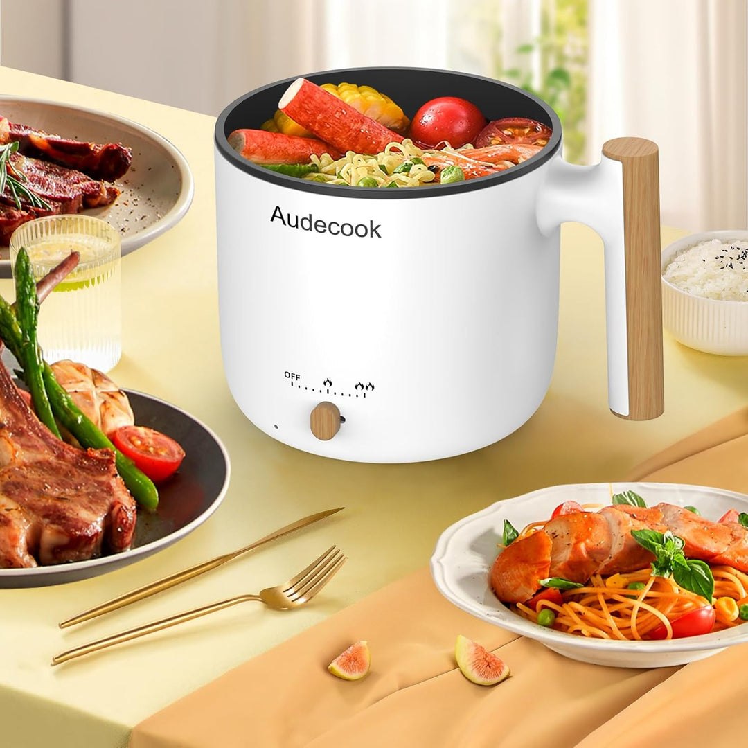 Audecook Elektrischer Dampfkocher, tragbarer Mini-Reisekocher, 1,8 l, multifunktionale antihaftbesch