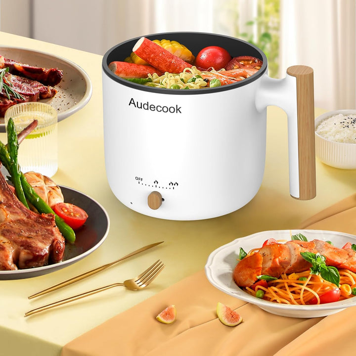Audecook Elektrischer Dampfkocher, tragbarer Mini-Reisekocher, 1,8 l, multifunktionale antihaftbesch
