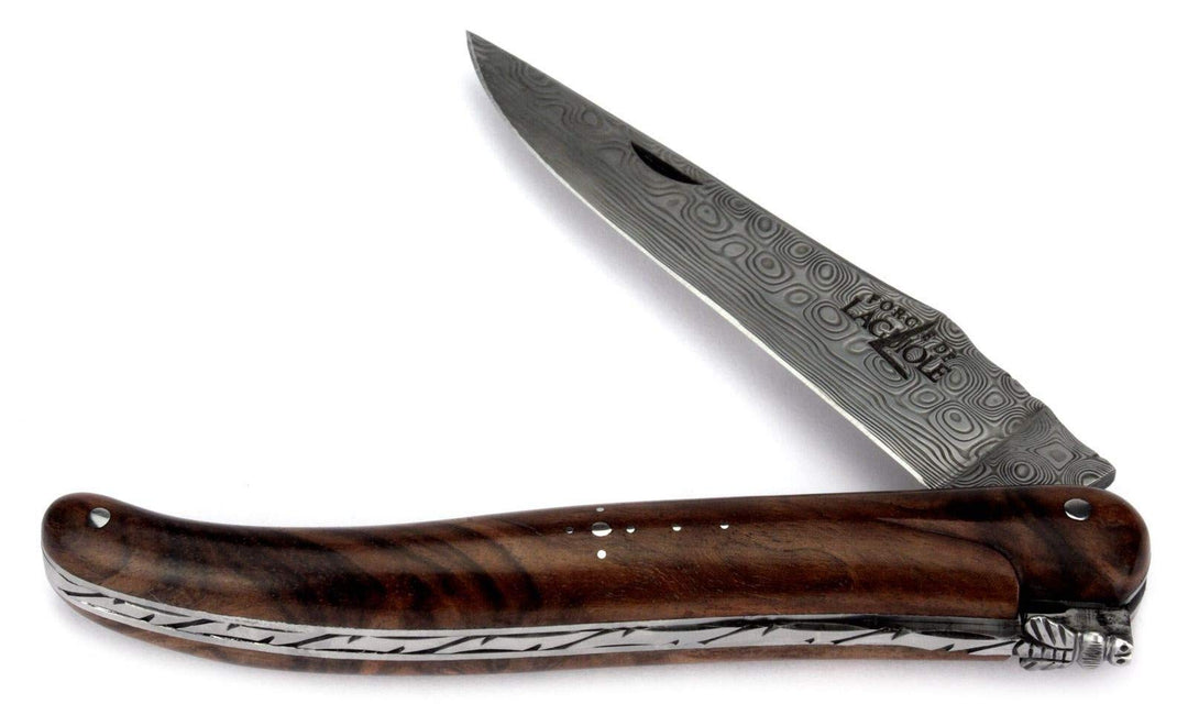 Forge de Laguiole Collection Taschenmesser - 12 cm - Griff Nussbaum - Klinge 10 cm Damast-Stahl