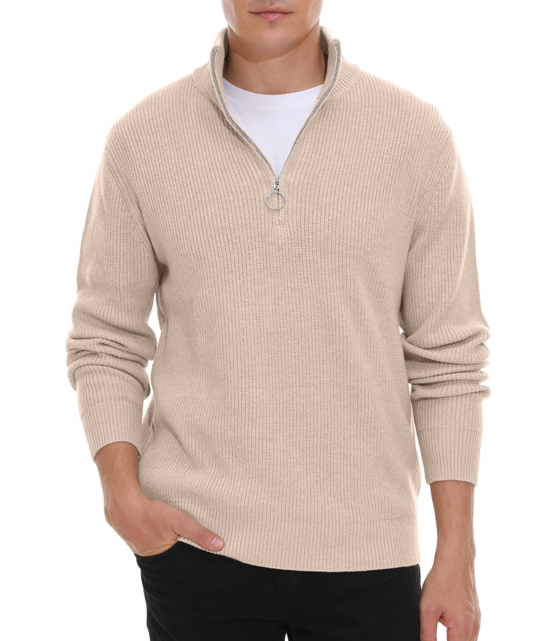 Hisir Pullover Herren Strickpullover 1/4 Zip Pulli Männer, Bequem Weich Warmer Winter Pullover für M