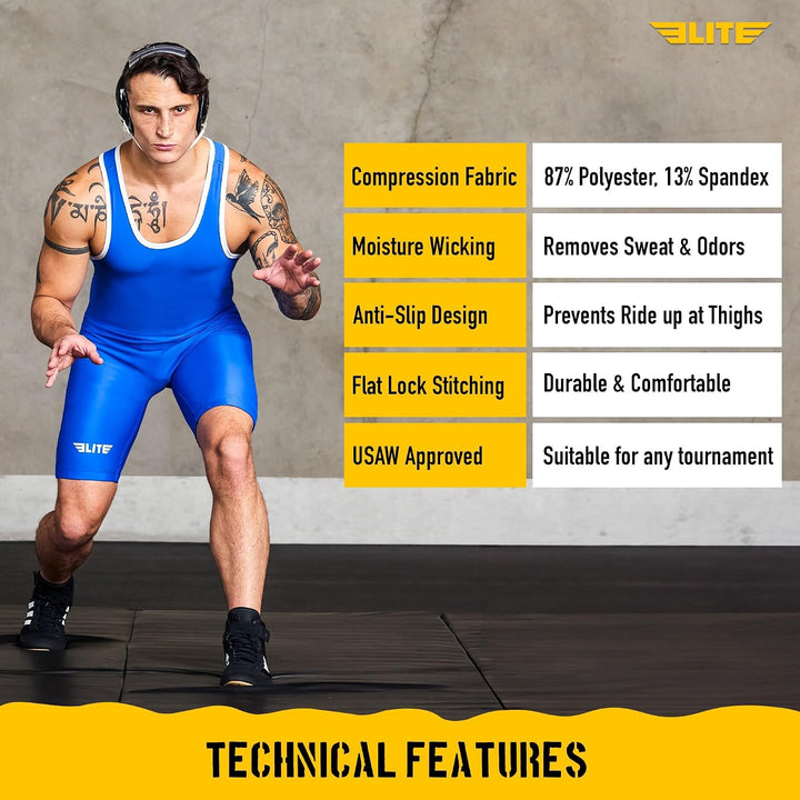 Men’s wrestling singlets, Elite Sports Standard Singlet for Men Wrestling Uniform Blau A2, Blau A2