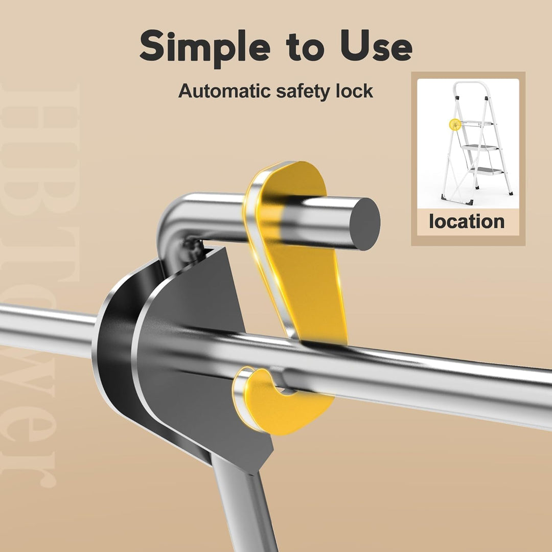 HBTower Trittleiter 3 Stufen klappbar, Trittleiter mit Anti-Rutsch-Pedal, Tragbare Robuste Tritthock