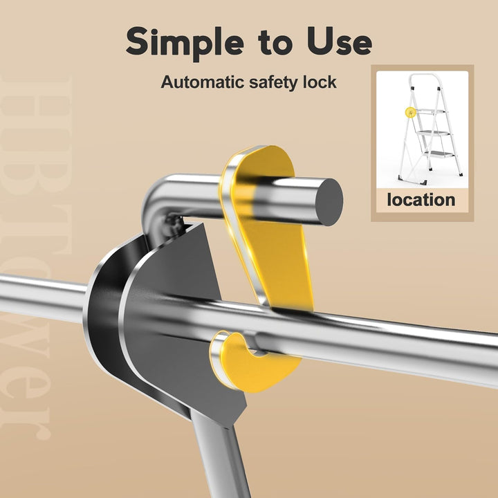 HBTower Trittleiter 3 Stufen klappbar, Trittleiter mit Anti-Rutsch-Pedal, Tragbare Robuste Tritthock