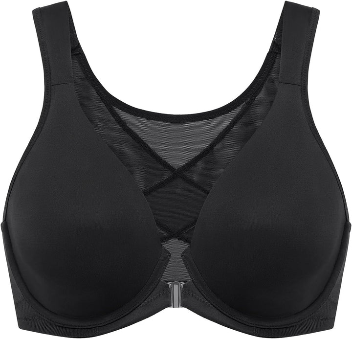 DELIMIRA Damen BH mit Vorderverschluss Grosse Grössen Haltungskorrektur Seamless BHS mit Bügel Tshir