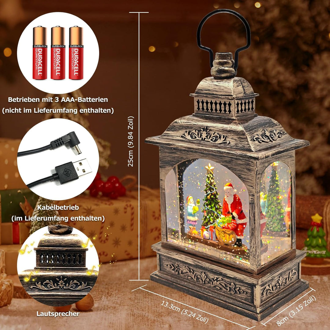 Marsyu Weihnachts Schneekugel Laterne mit Zeitschaltuhr, Beleuchtete USB/batteriebetriebene Wirbelnd