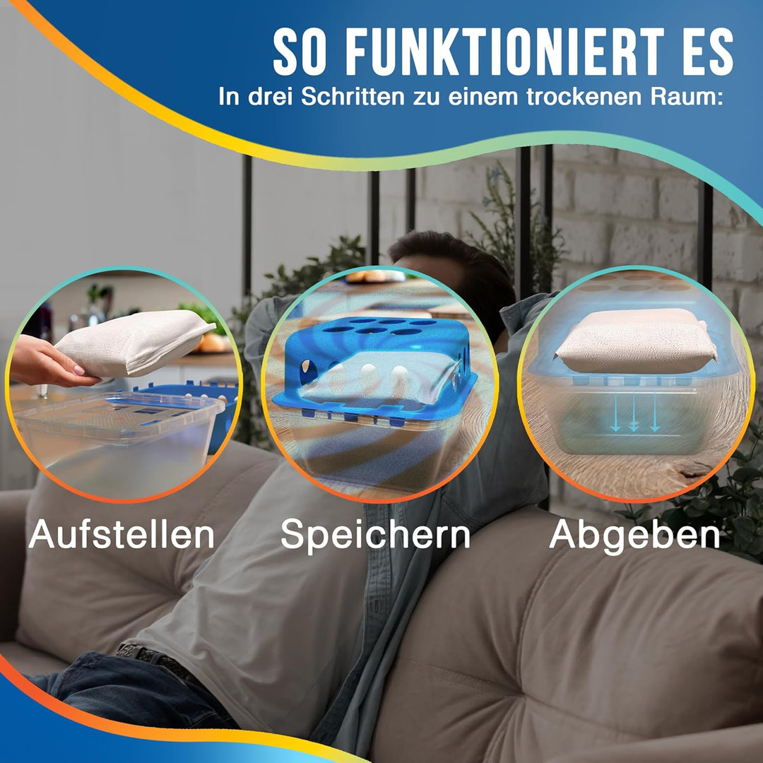 Delmara 4x Luftentfeuchter Set inkl. 1x Hygrometer – Raumentfeuchter ohne Strom mit 4x 400g Granulat