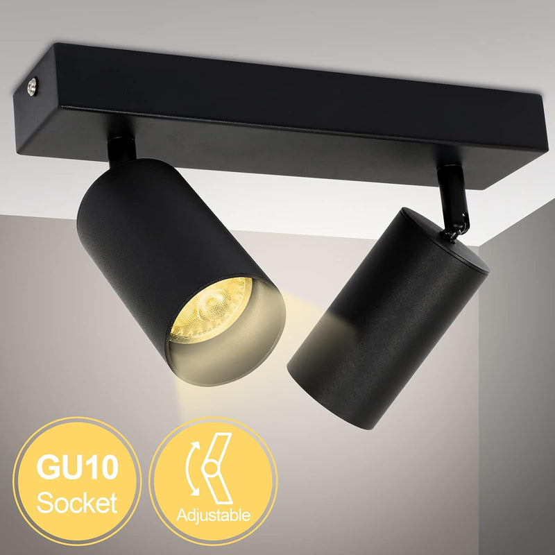 Randaco 2 Stück Deckenstrahler, 2-Flammig Drehbare Deckenspot 4W GU10 LED Wandstrahler, Schwarz Warm