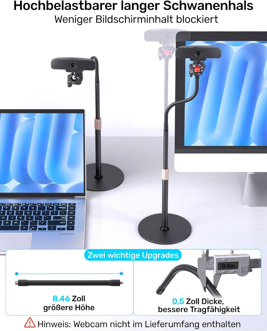 Webcam-Stativ für Schreibtisch, verbessertes Gänsehals-Webcam-Tripod & 360°-Drehkopf mit 1/4"-Gewind
