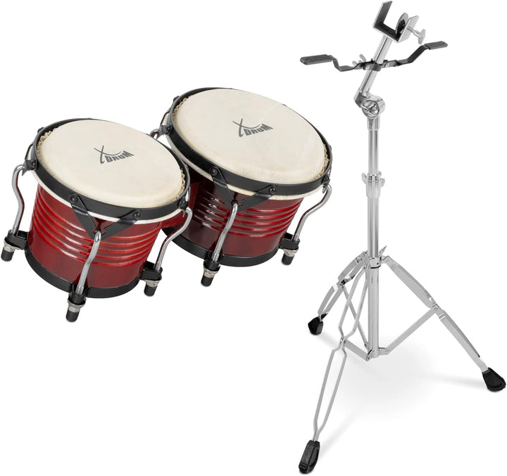 XDrum Bongos Pro Weinrot - 2 Trommeln mit 6,5" (17 cm) und 7,5" (20 cm) Durchmesser - Bongotrommeln