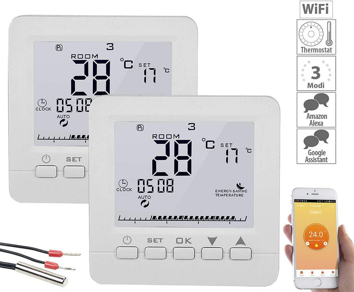 revolt WLAN Raumthermostate: 2er-Set WLAN-Thermostate für Fussbodenheizung, für Siri, Alexa & GA (Wi