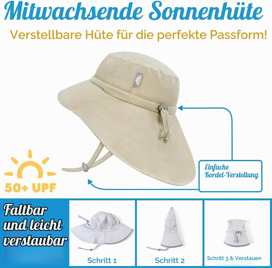 Jan &amp; Jul Kinder Grow-with-Me Aqua-Dry Abenteuer-Sonnenhut 0-6 Monate Dunkelmarineblau, 0-6 Monate D