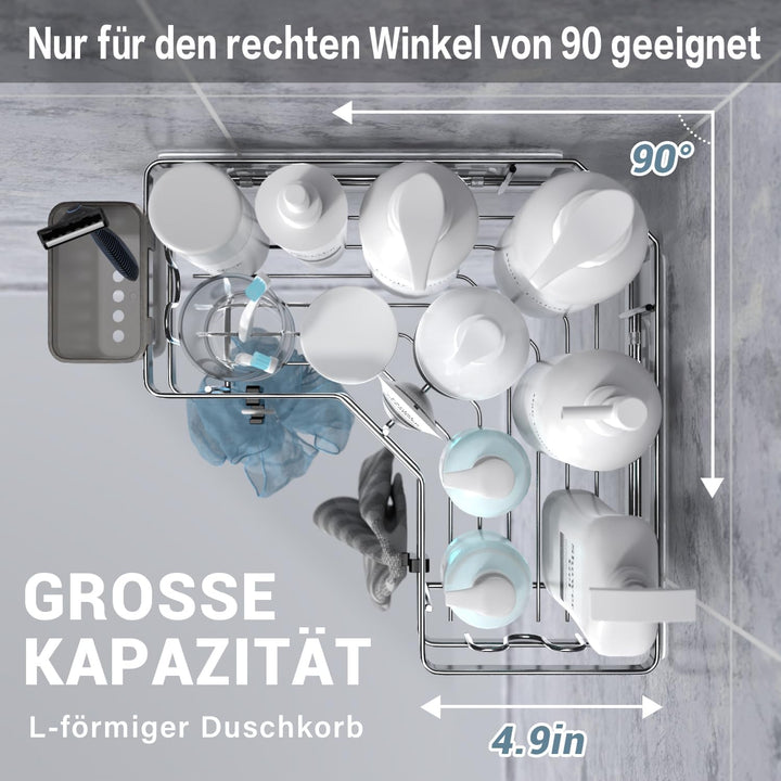 FINIBO Duschablage Ohne Bohren, 2 Stück Selbstklebend Eckregal Badezimmer Organizer, Duschregal Edel