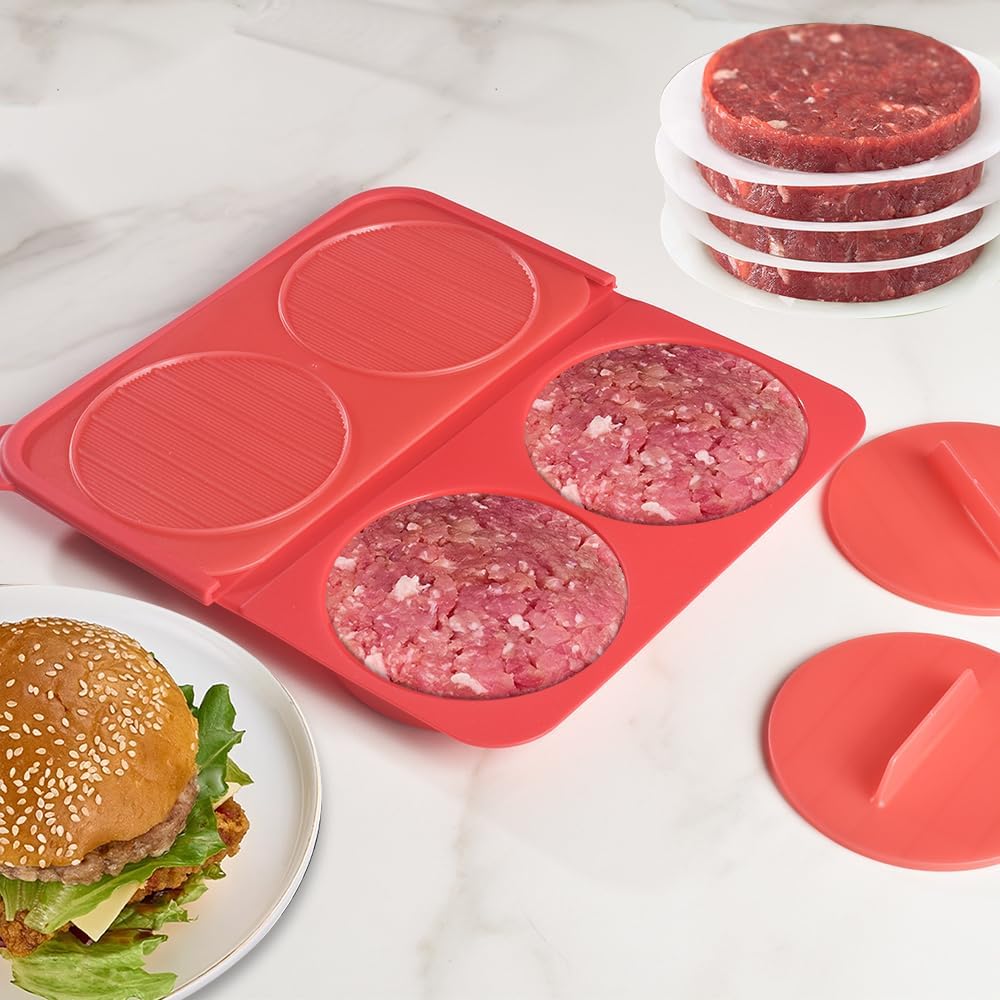 Burgerpresse, Patty Gefrierbehälter, BPA-frei, antihaftbeschichtet, für Grillen, BBQ und Meal Prep,