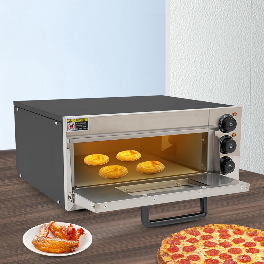 2000W Pizzaofen Schwarz Single-Layer Moderner Elektrischer Arbeitsplattenofen EU-Standard Backofen 2