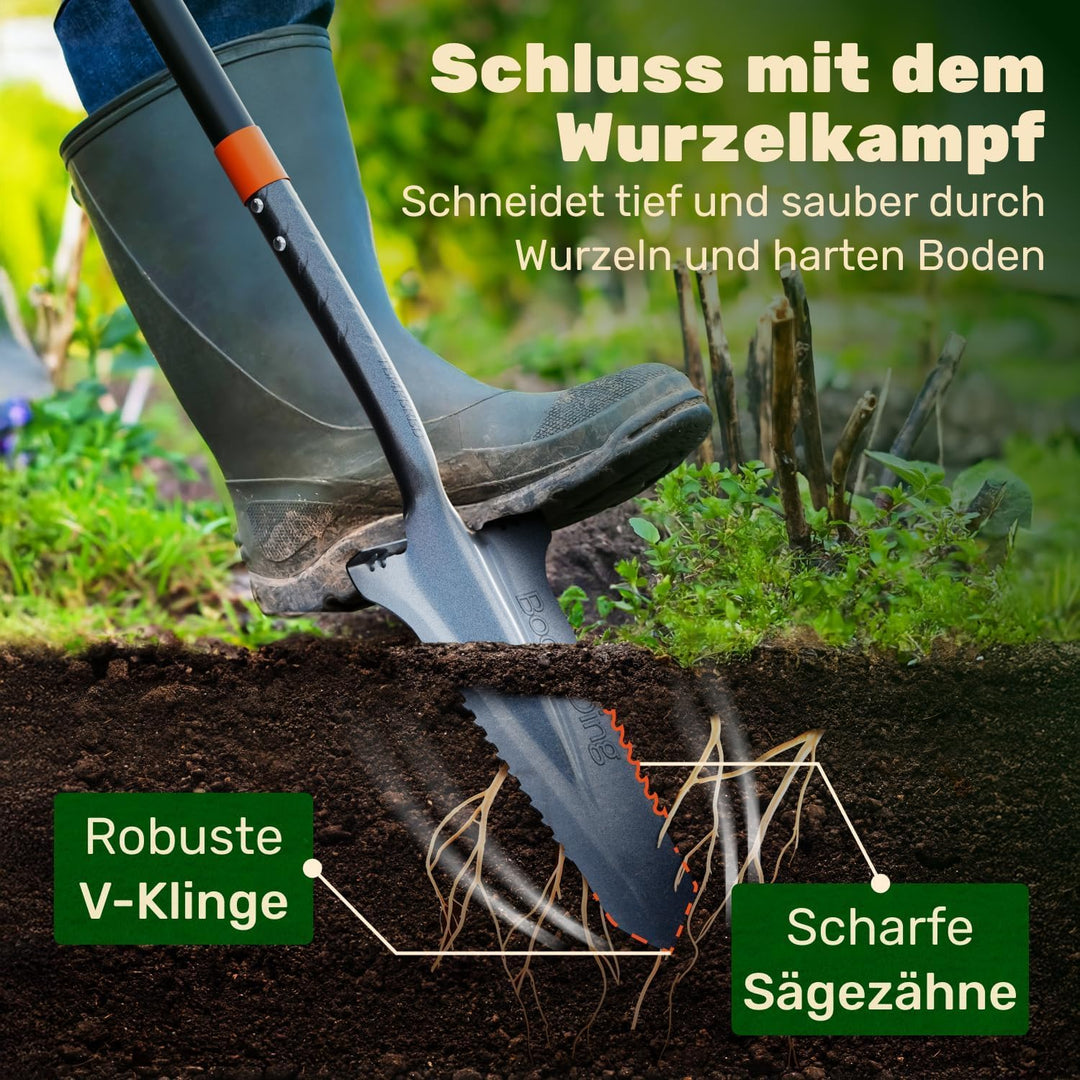 Der stabile Spaten mit Wurzelsäge | Wurzelspaten für das einfache Graben im Garten | mit ergonomisch