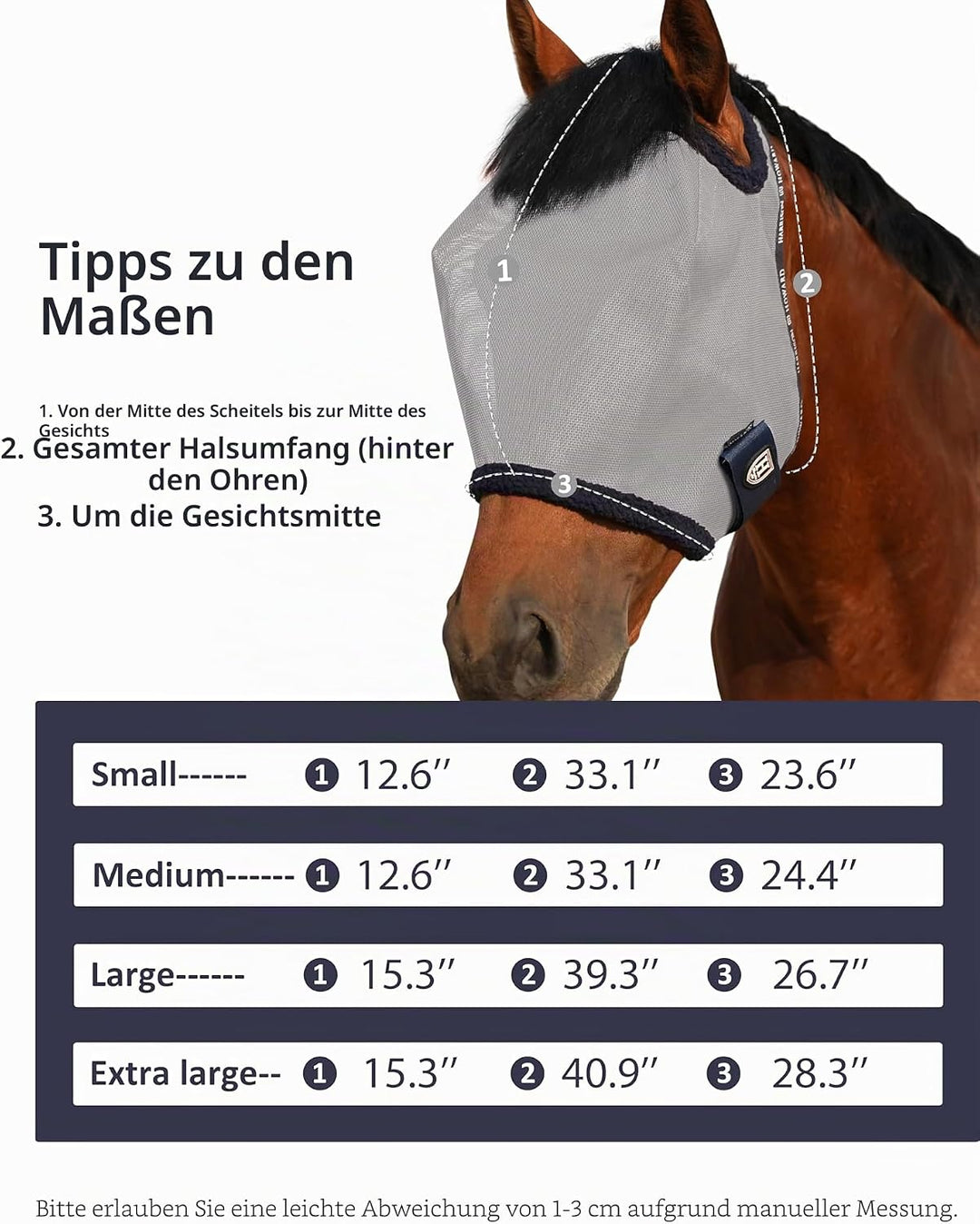 Harrison Howard Fliegenmaske aus Netzstoff, UV-Schutz, mit Fleece-gepolstertem Rand, Grau, Grösse L