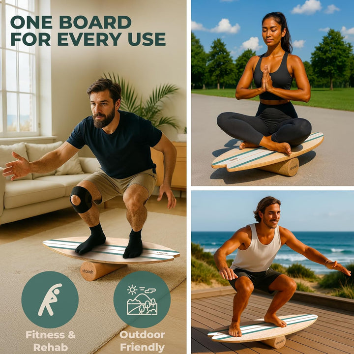 STAASH® Pro Balance Board inkl. Schutzmatte & Rolle + VIDEOKURS - Gleichgewichtstrainer für Indoor-S